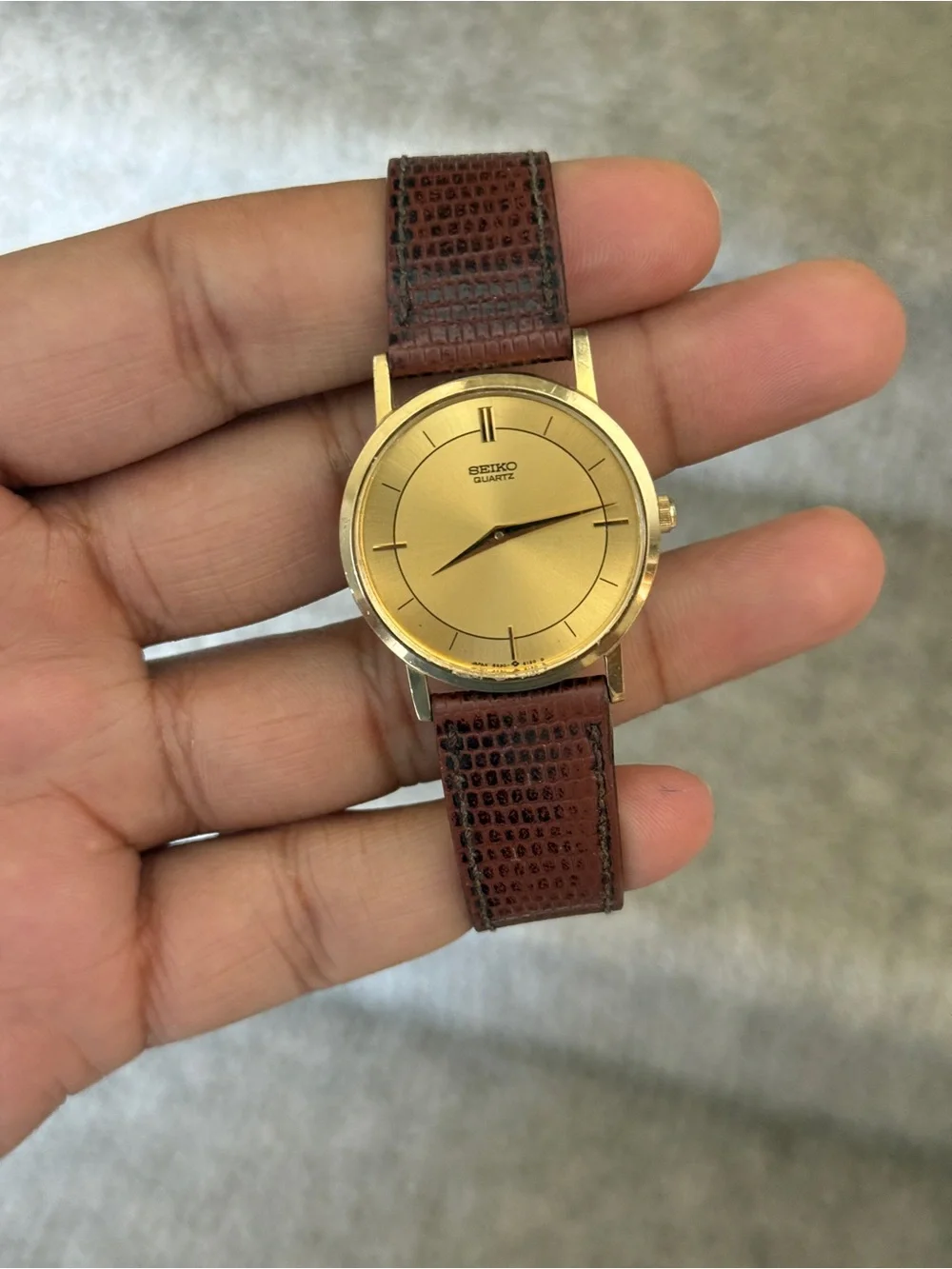 Seiko vintage men’s Gold Dial Watch with Brown Leather Strap